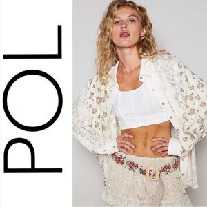 POL Gorgeous Romantic Floral Shacket 💐 Mixed Media Layering Blouse NEW!